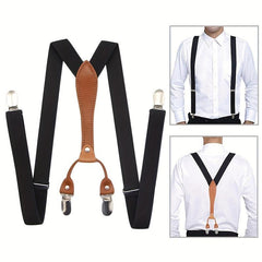 Adult Elastic Suspenders with Leather Clip, 4 Clips, Loose Elastic