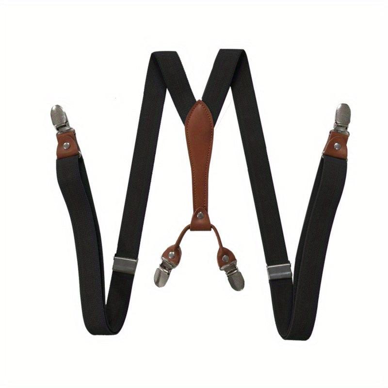 Adult Elastic Suspenders with Leather Clip, 4 Clips, Loose Elastic