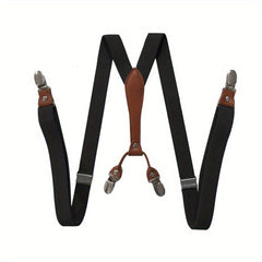 Adult Elastic Suspenders with Leather Clip, 4 Clips, Loose Elastic