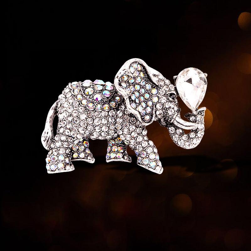 Crystal Luck Fortune Elephant Alloy Rhinestone Animal Corsage Golden Brooch
