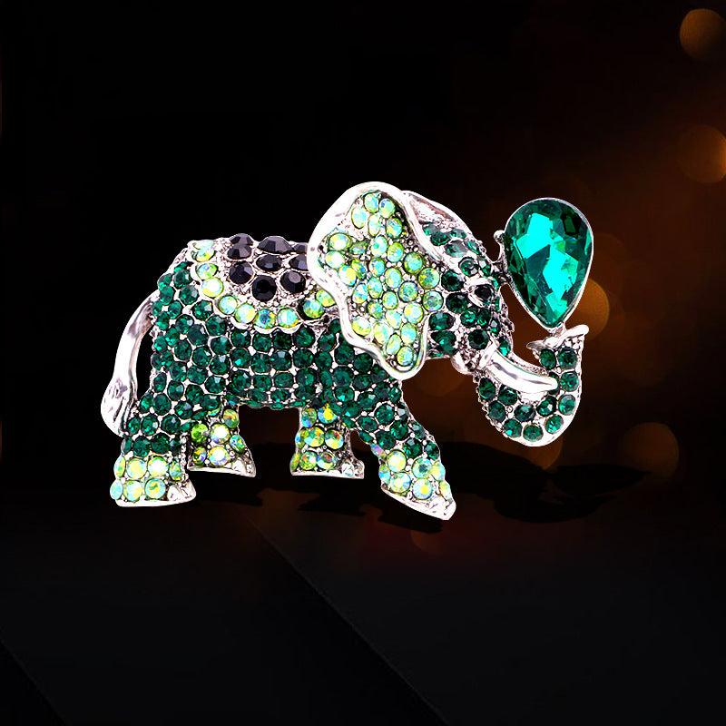 Crystal Luck Fortune Elephant Alloy Rhinestone Animal Corsage Golden Brooch