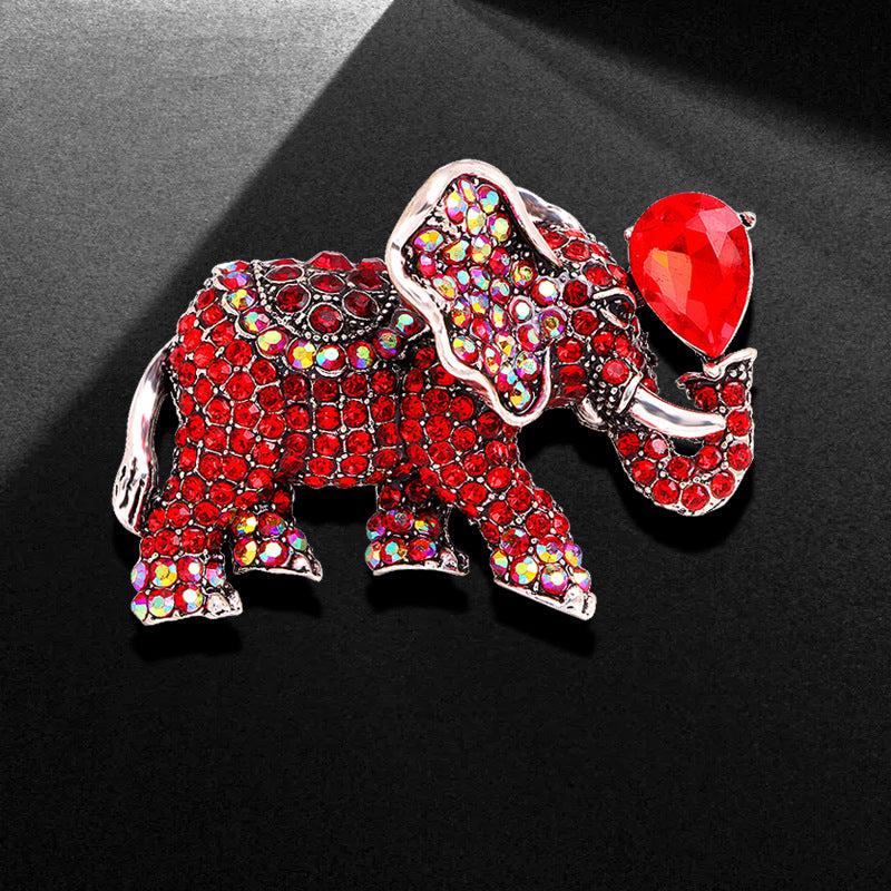 Crystal Luck Fortune Elephant Alloy Rhinestone Animal Corsage Golden Brooch