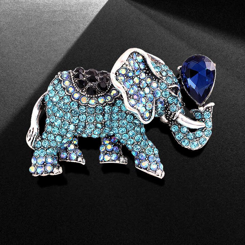 Crystal Luck Fortune Elephant Alloy Rhinestone Animal Corsage Golden Brooch