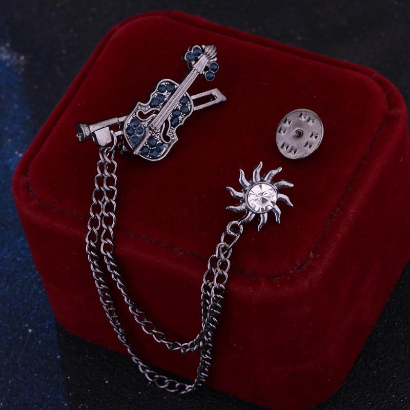 Men's Music Style Violin Tassel Chain Brooch Note Suit Accessories