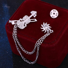 Men's Music Style Violin Tassel Chain Brooch Note Suit Accessories