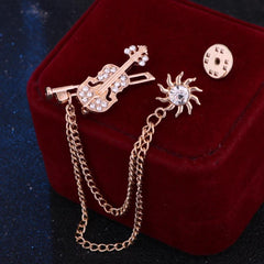 Men's Music Style Violin Tassel Chain Brooch Note Suit Accessories