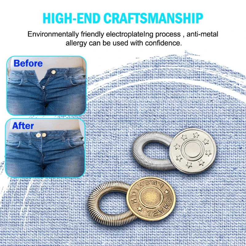 4pcs Waist Extender Button Metal Elastic Spring Jeans Waistband No Sew