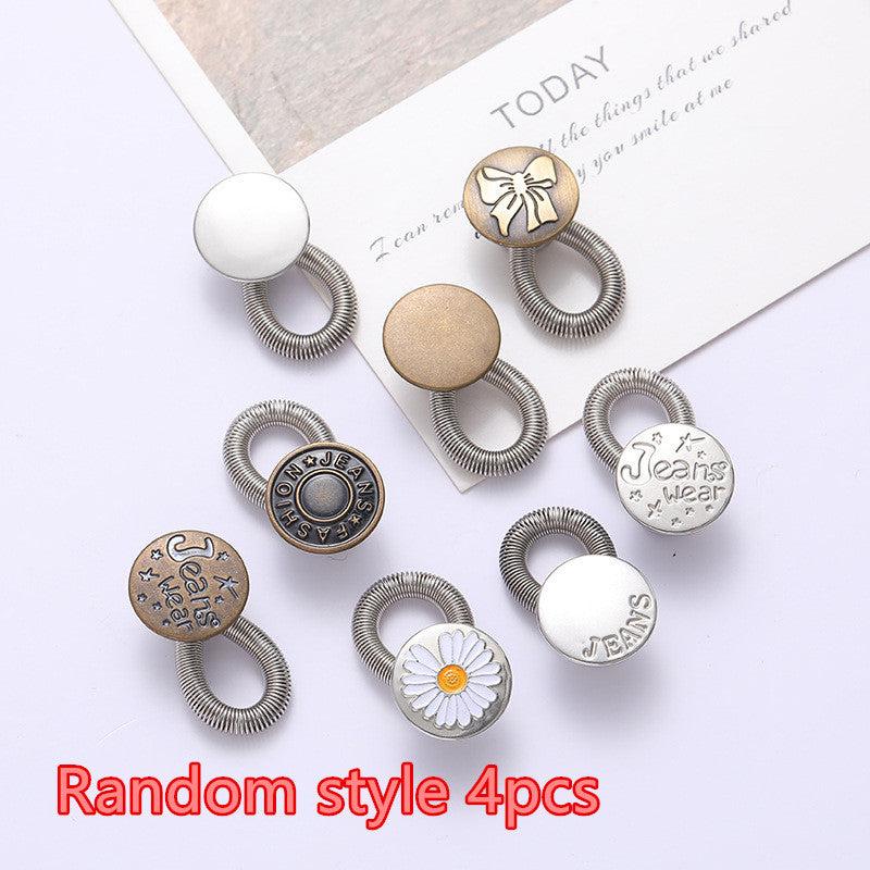 4pcs Waist Extender Button Metal Elastic Spring Jeans Waistband No Sew
