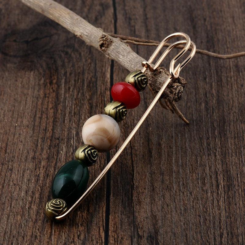 Natural Stone Brooch Pin For Clothing Dress Decor