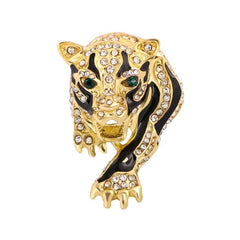 Rhinestone Tiger Head Brooch Retro Style Men's Fashion Accessory