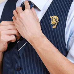Rhinestone Tiger Head Brooch Retro Style Men's Fashion Accessory