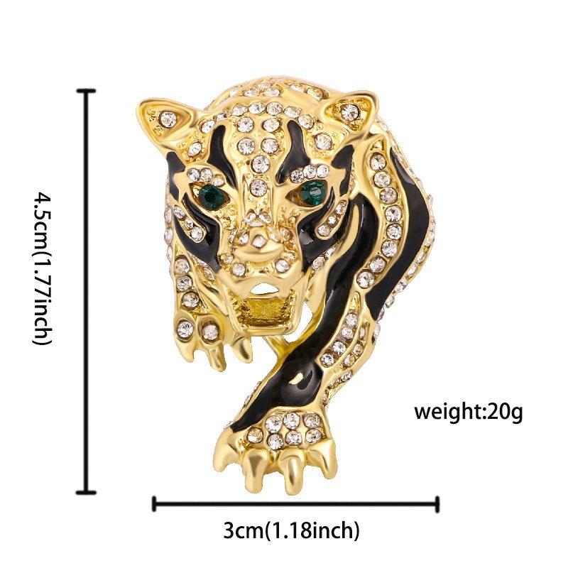 Rhinestone Tiger Head Brooch Retro Style Men's Fashion Accessory