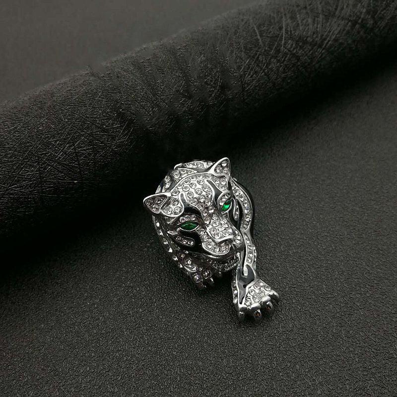 Rhinestone Tiger Head Brooch Retro Style Men's Fashion Accessory