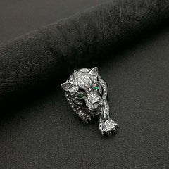 Rhinestone Tiger Head Brooch Retro Style Men's Fashion Accessory