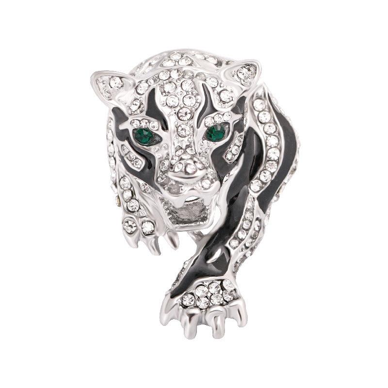 Rhinestone Tiger Head Brooch Retro Style Men's Fashion Accessory