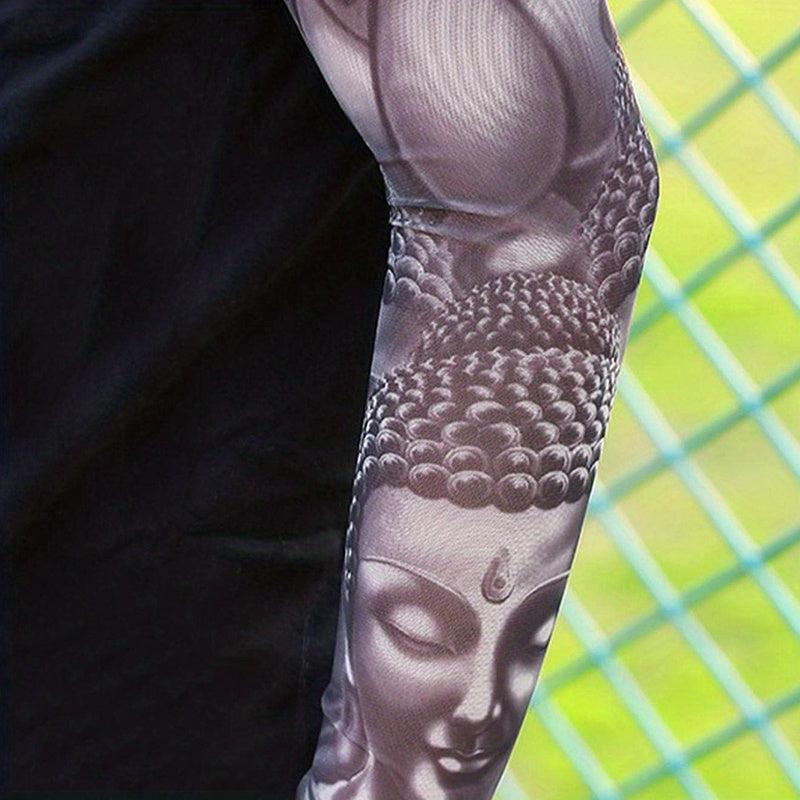 Men's Buddha Pattern Sun Protection Sleeves for Outdoor Travel