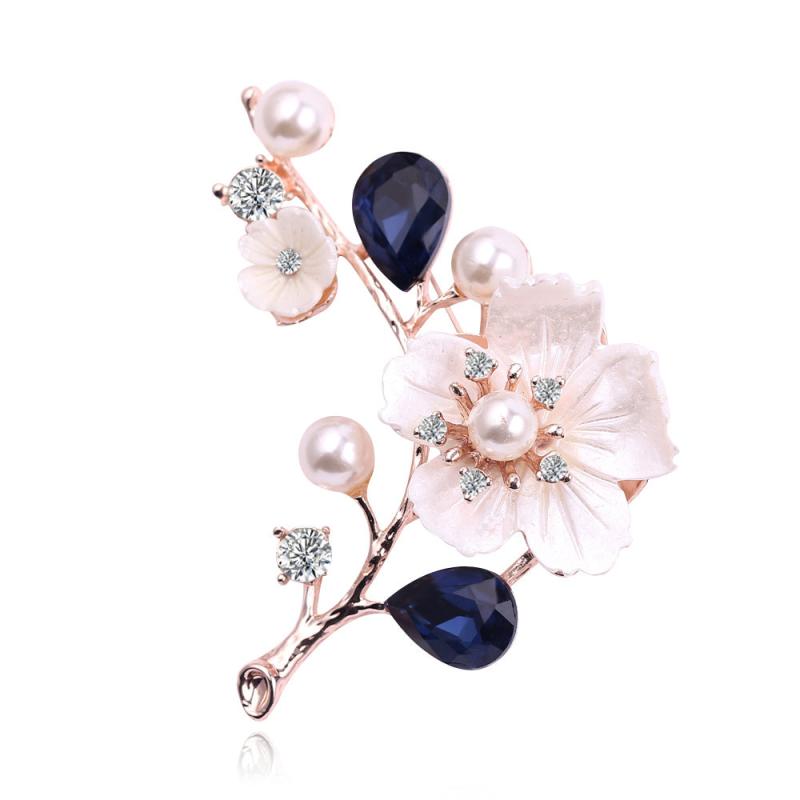 Natural Shell Crystal Plum Blossom Brooch Pin