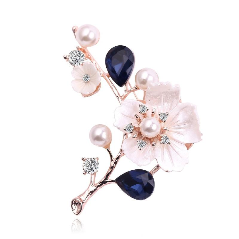 Natural Shell Crystal Plum Blossom Brooch Pin