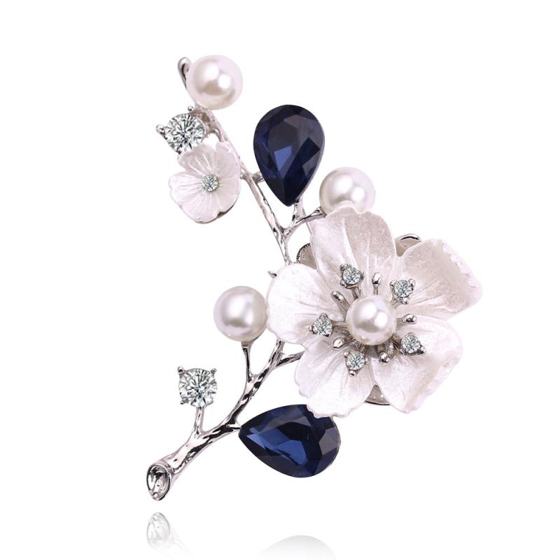 Natural Shell Crystal Plum Blossom Brooch Pin