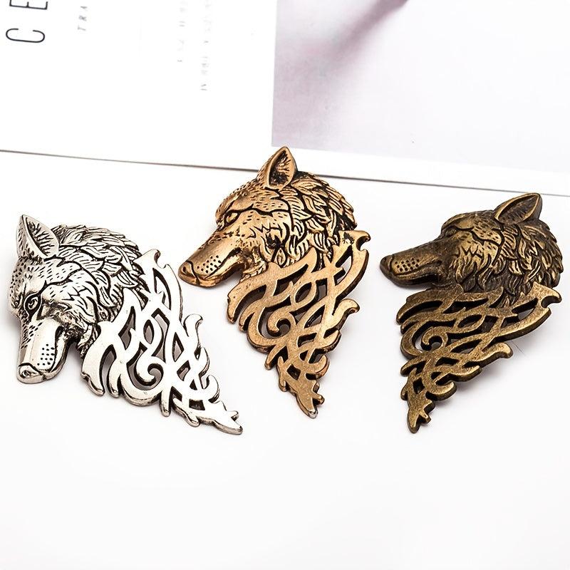 Vintage Men's Suit Collar Pin Wolf Head Brooch