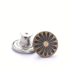 10pcs Flower Pattern Seam Button Pins For Jeans 5 Silver 5 Copper