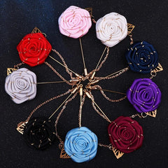 Groom Wedding Corsage Brooch Fabric Rose Tassel Chain Suit Accessories
