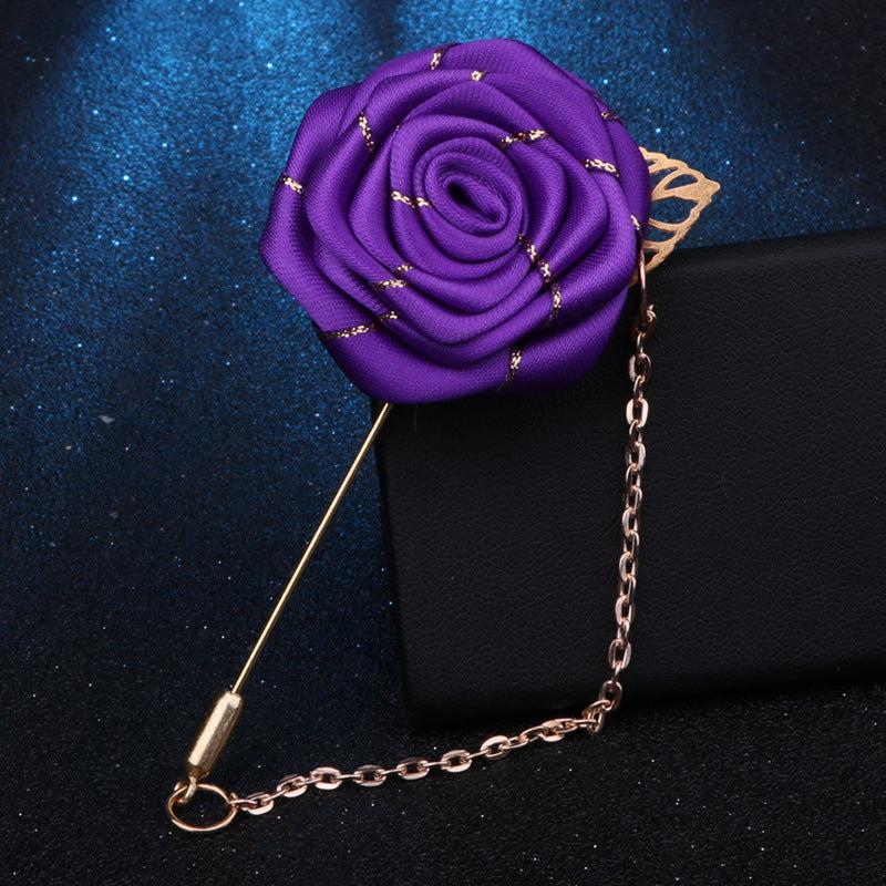 Groom Wedding Corsage Brooch Fabric Rose Tassel Chain Suit Accessories