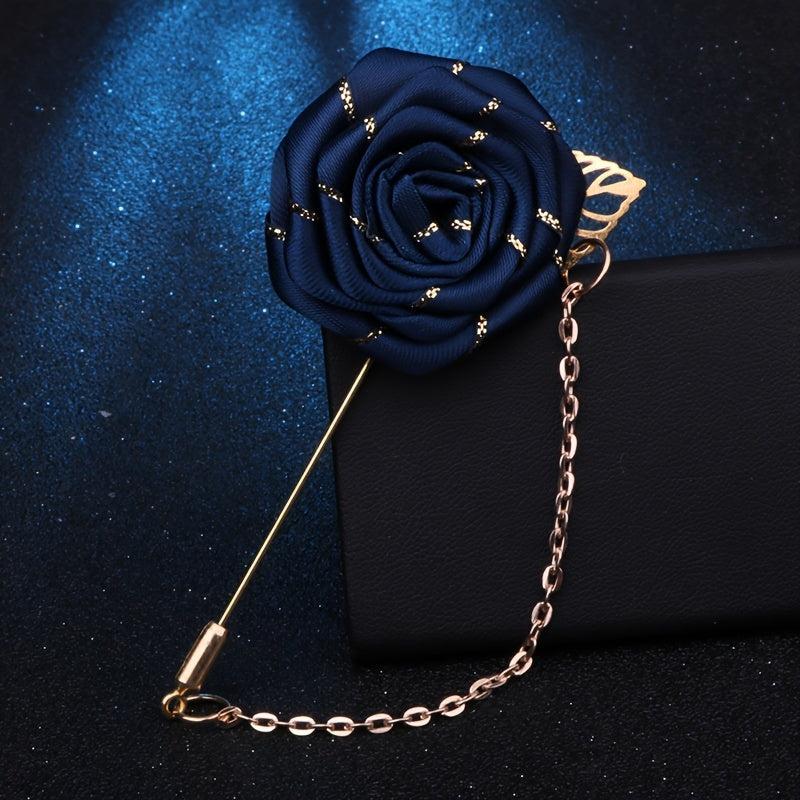Groom Wedding Corsage Brooch Fabric Rose Tassel Chain Suit Accessories