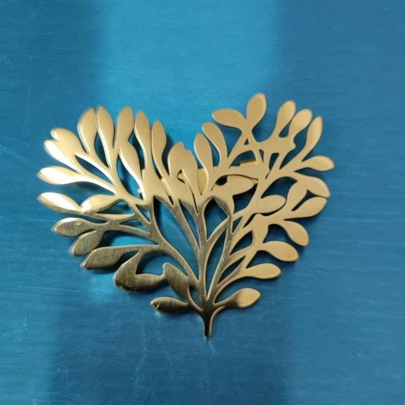 Titanium Steel Love Leaf Brooch Suit Jacket Pin
