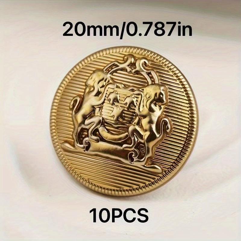 10pcs British Style Metal Double Lion Hand Sewing Coat Buttons