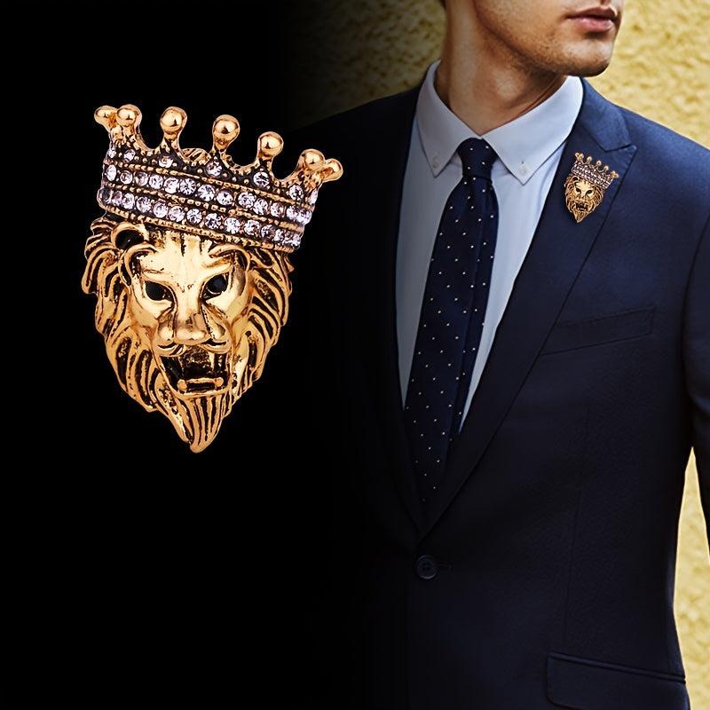Vintage Lion Brooch King Of The Prairie Crown Pin Coat Jacket Suit Accessories