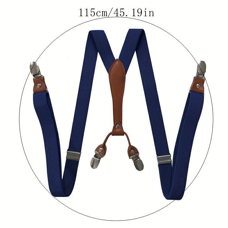 Adult 4 Clip Loose Elastic Suspenders Unisex Clip Leather Head