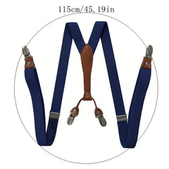 Adult 4 Clip Loose Elastic Suspenders Unisex Clip Leather Head