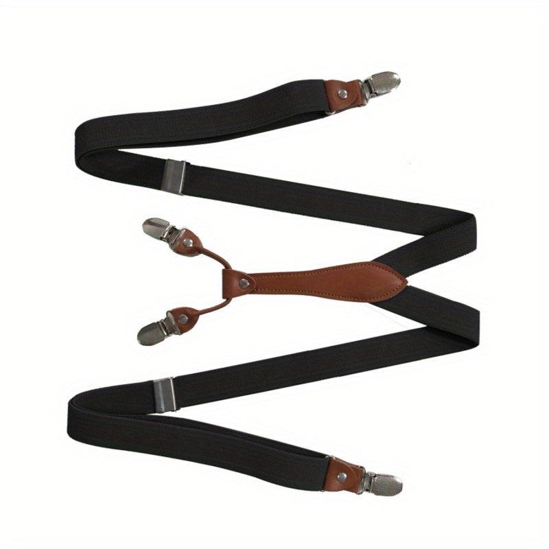 Adult 4 Clip Loose Elastic Suspenders Unisex Clip Leather Head
