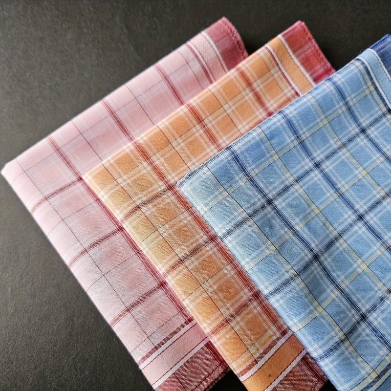 3PCS Plaid Handkerchiefs Lightweight Check Series Soft & Sweat Absorbent