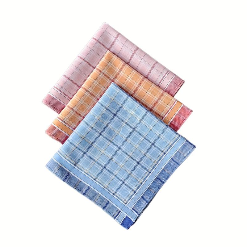 3PCS Plaid Handkerchiefs Lightweight Check Series Soft & Sweat Absorbent
