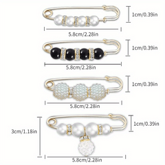 4pcs Faux Pearl Brooches Pins Sweater Shawl Clip