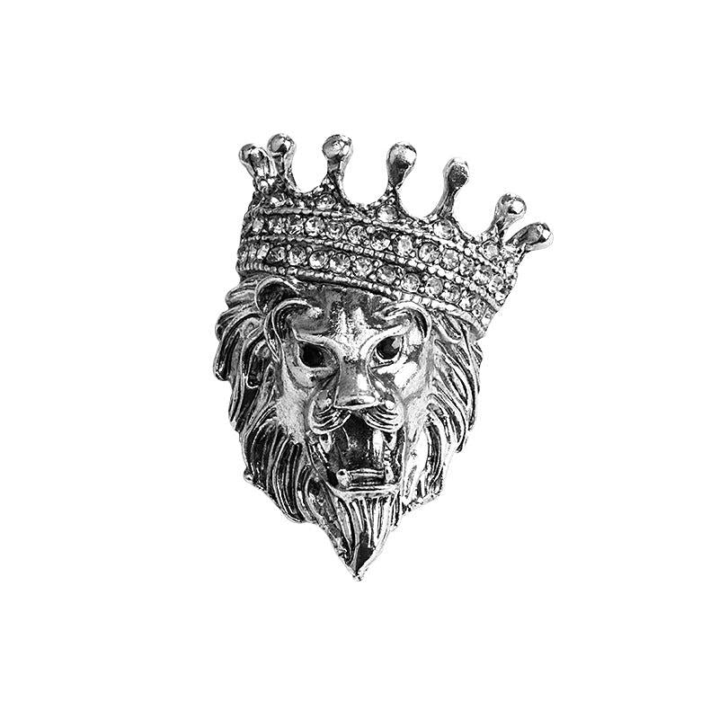 Vintage Lion Head Crown Lapel Pin Suit Shirt Collar Brooch
