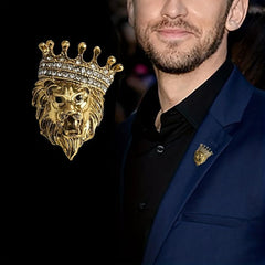 Vintage Lion Head Crown Lapel Pin Suit Shirt Collar Brooch