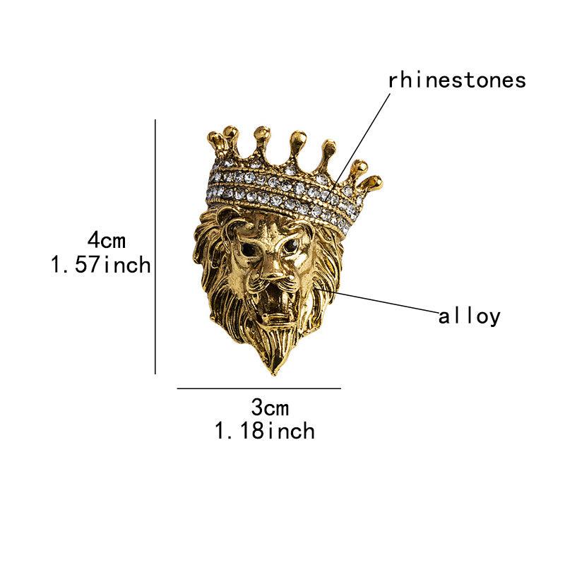 Vintage Lion Head Crown Lapel Pin Suit Shirt Collar Brooch