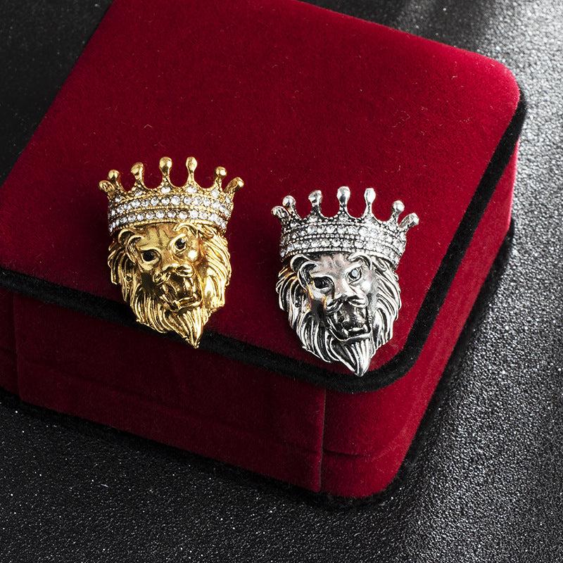 Vintage Lion Head Crown Lapel Pin Suit Shirt Collar Brooch