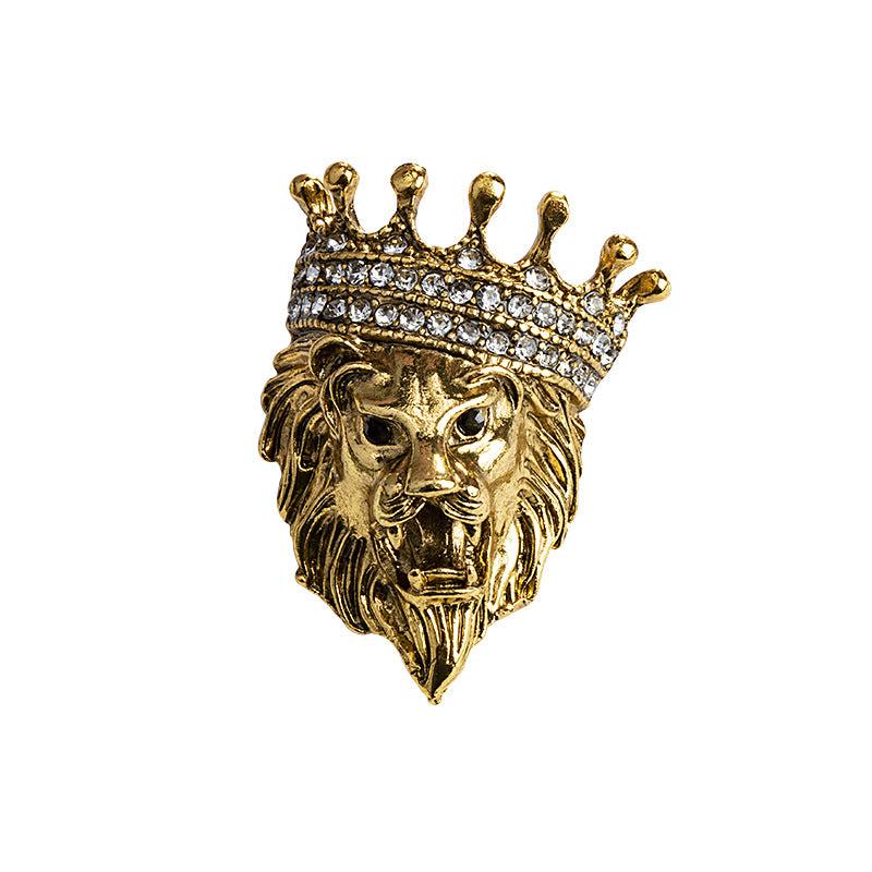 Vintage Lion Head Crown Lapel Pin Suit Shirt Collar Brooch