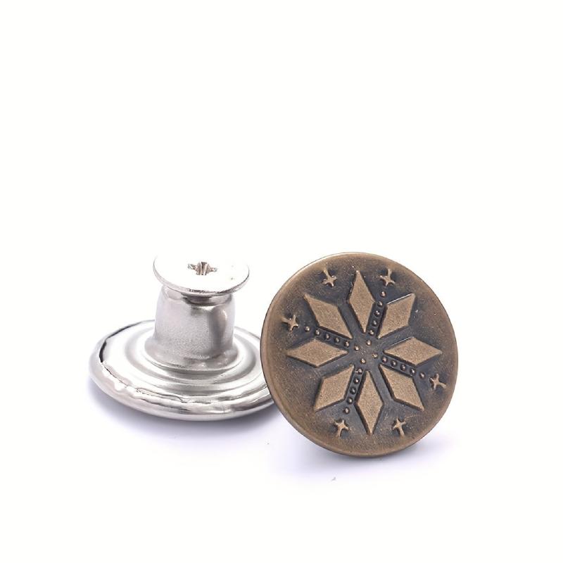 10 Bronze Denim Buttons Set with Cross Design and Screwdriver