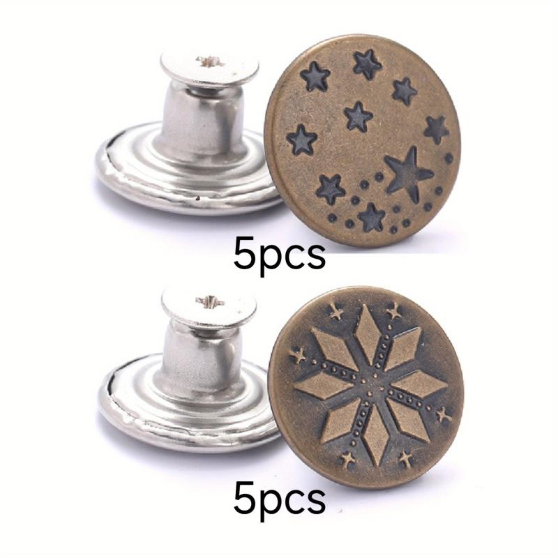 10 Bronze Denim Buttons Set with Cross Design and Screwdriver
