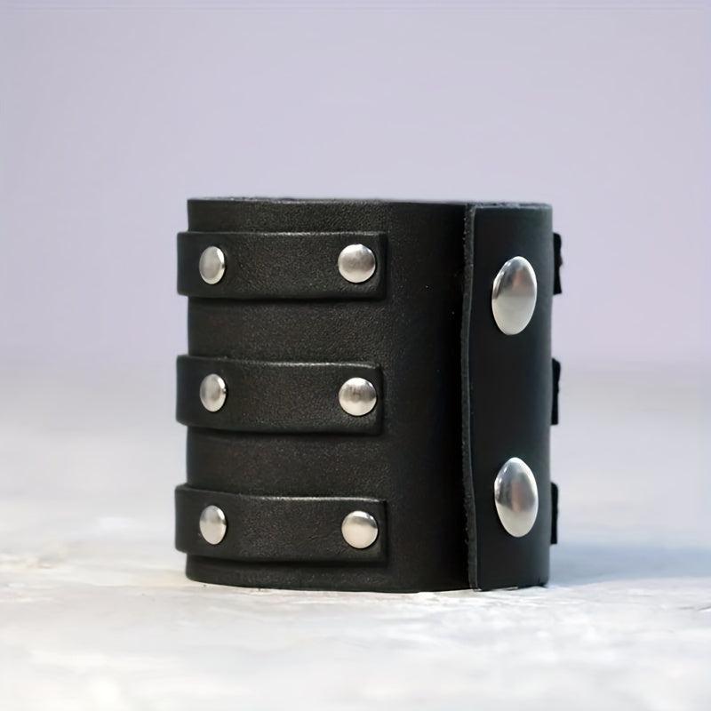 Men's Leather Wrist Guard Wide Square Buckle