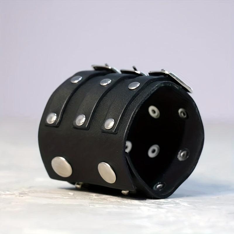 Men's Leather Wrist Guard Wide Square Buckle