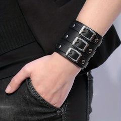 Men's Leather Wrist Guard Wide Square Buckle