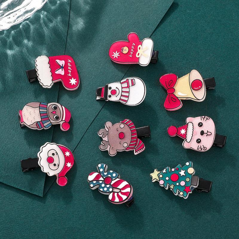10pcs Christmas Tree & Snowman Decor Hair Clip