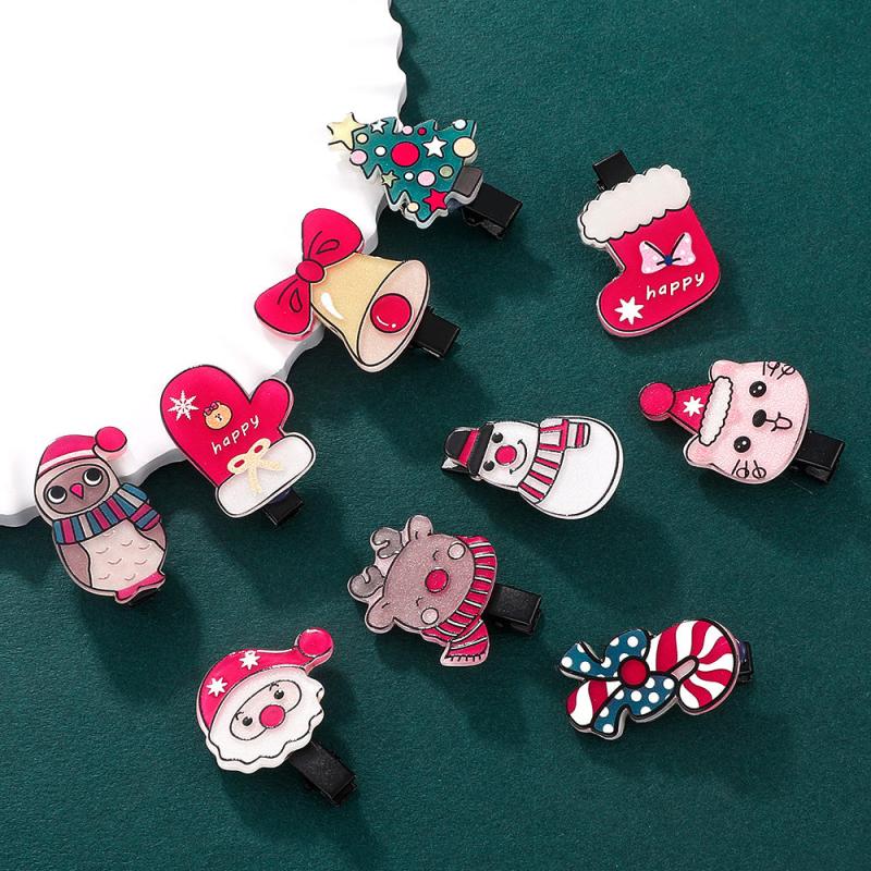10pcs Christmas Tree & Snowman Decor Hair Clip