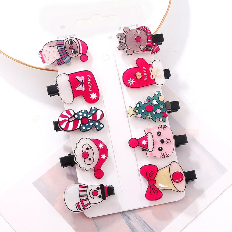 10pcs Christmas Tree & Snowman Decor Hair Clip